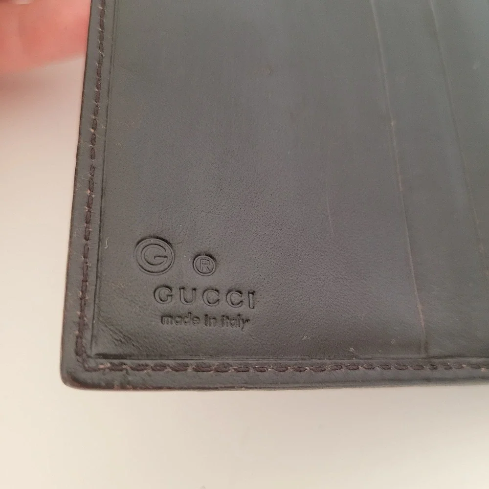 Gucci GG Monogram Canvas Leather Bifold Wallet Purple‎ Brown 143387-2091 Italian